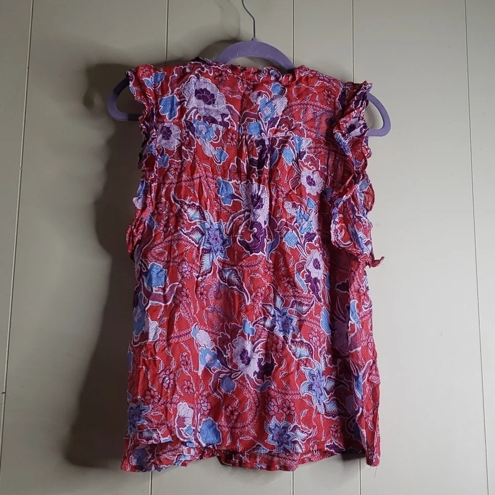 WOMEN'S Flutter Short Sleeve Red Floral Top Blouse Knox Rose - Picture 8 of 8